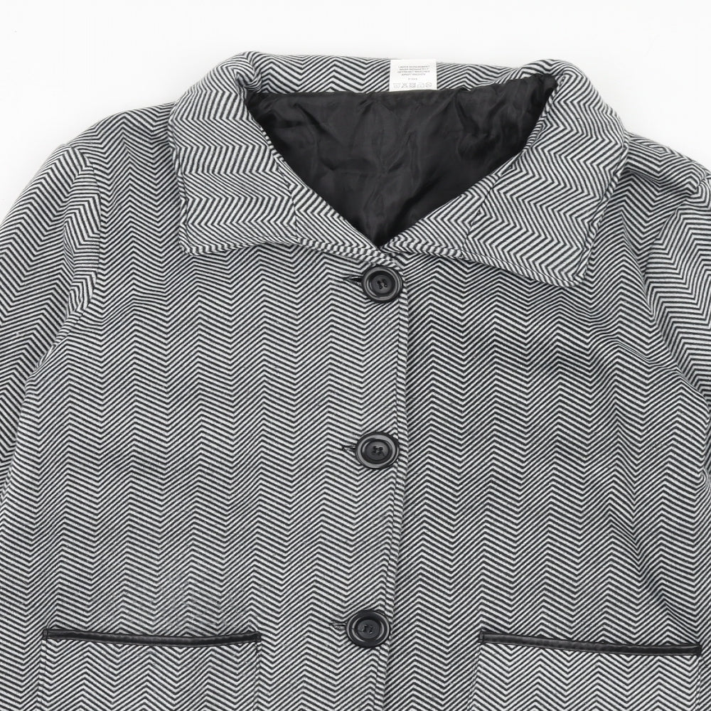 Anne De Lancay Womens Black Geometric Jacket Size 14 Button