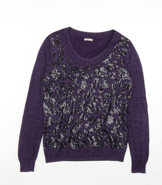 Marks and Spencer Womens Purple Scoop Neck Geometric Viscose Pullover Jumper Size S