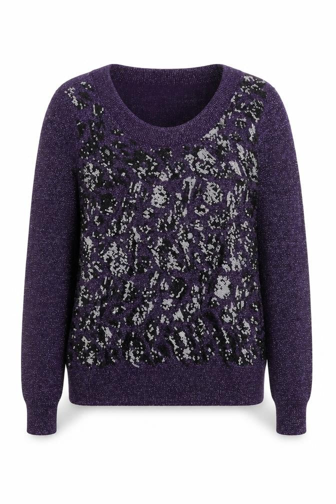 Marks & Spencer Womens Purple Scoop Neck Geometric Viscose Pullover Jumper Size S