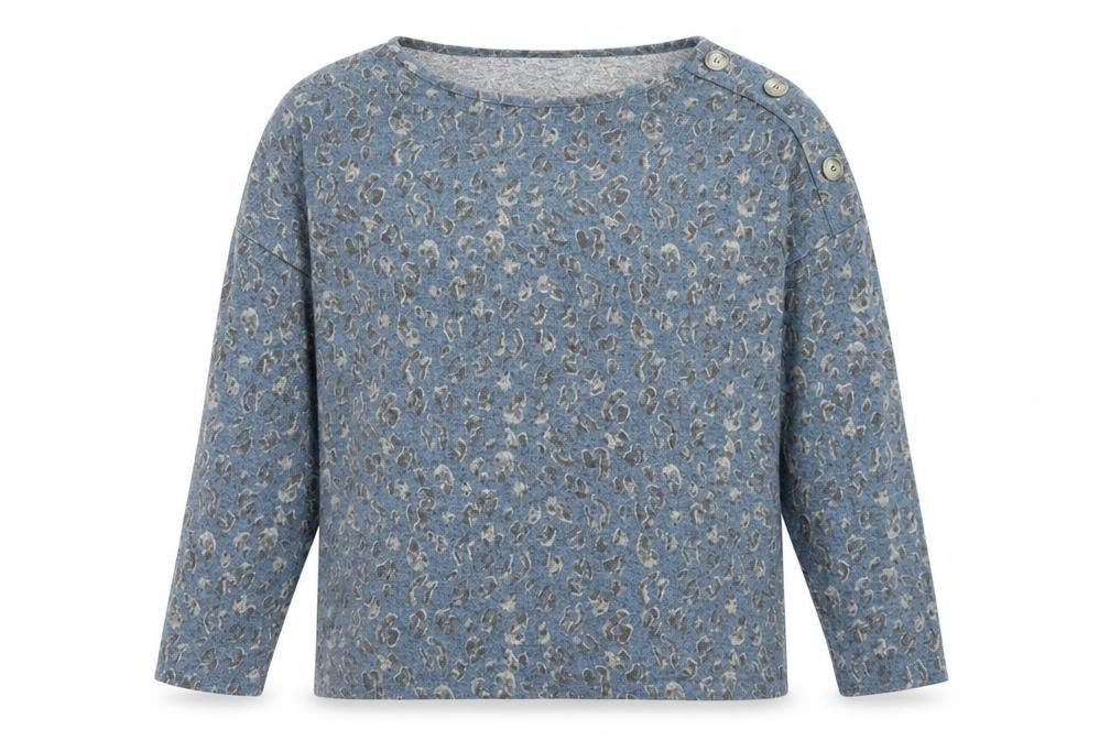 Bonmarché Womens Blue Round Neck Animal Print Polyester Pullover Jumper Size 14 - Leopard Print