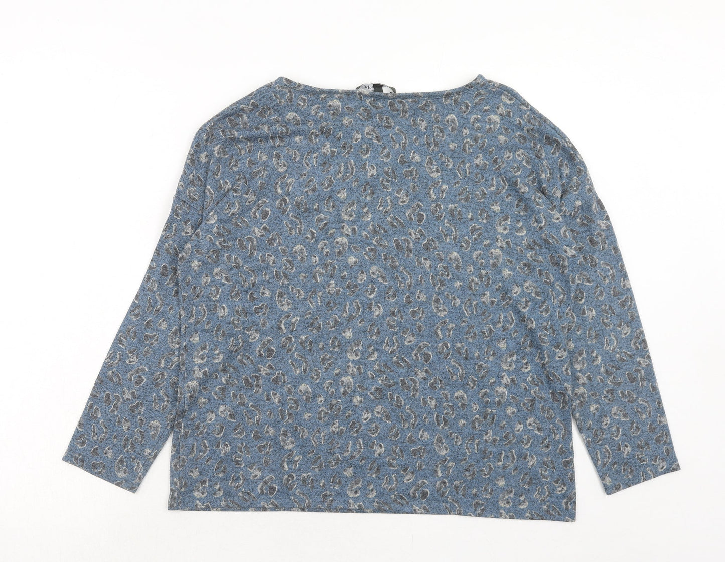 Bonmarché Womens Blue Round Neck Animal Print Polyester Pullover Jumper Size 14 - Leopard Print