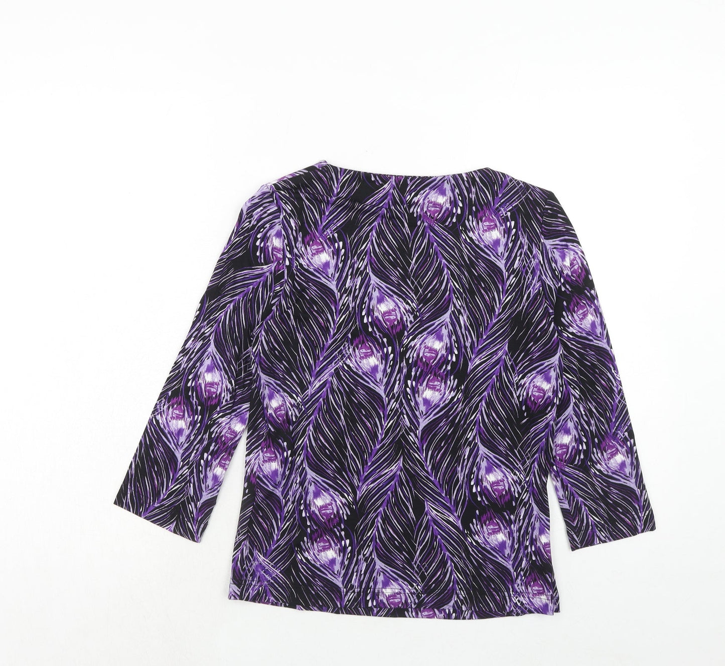 Minuet Womens Purple Geometric Viscose Basic T-Shirt Size S Scoop Neck