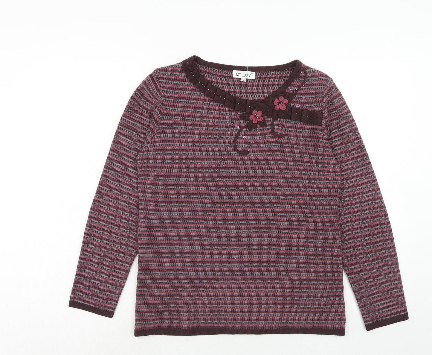 Fay Louise Womens Purple Round Neck Striped Acrylic Pullover Jumper Size S