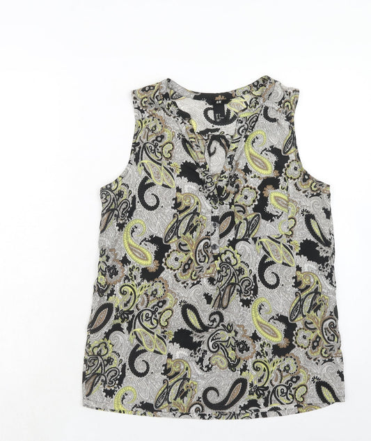 H&M Womens Black Paisley Polyester Basic Tank Size 8 V-Neck