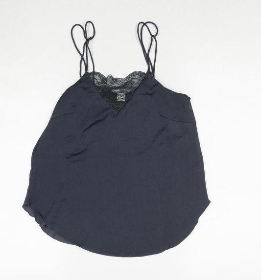 H&M Womens Grey Polyester Basic Tank Size 4 V-Neck - Lace Detail