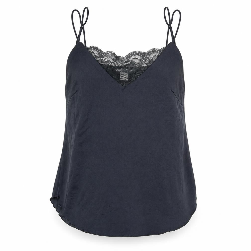H&M Womens Grey Polyester Basic Tank Size 4 V-Neck - Lace Detail