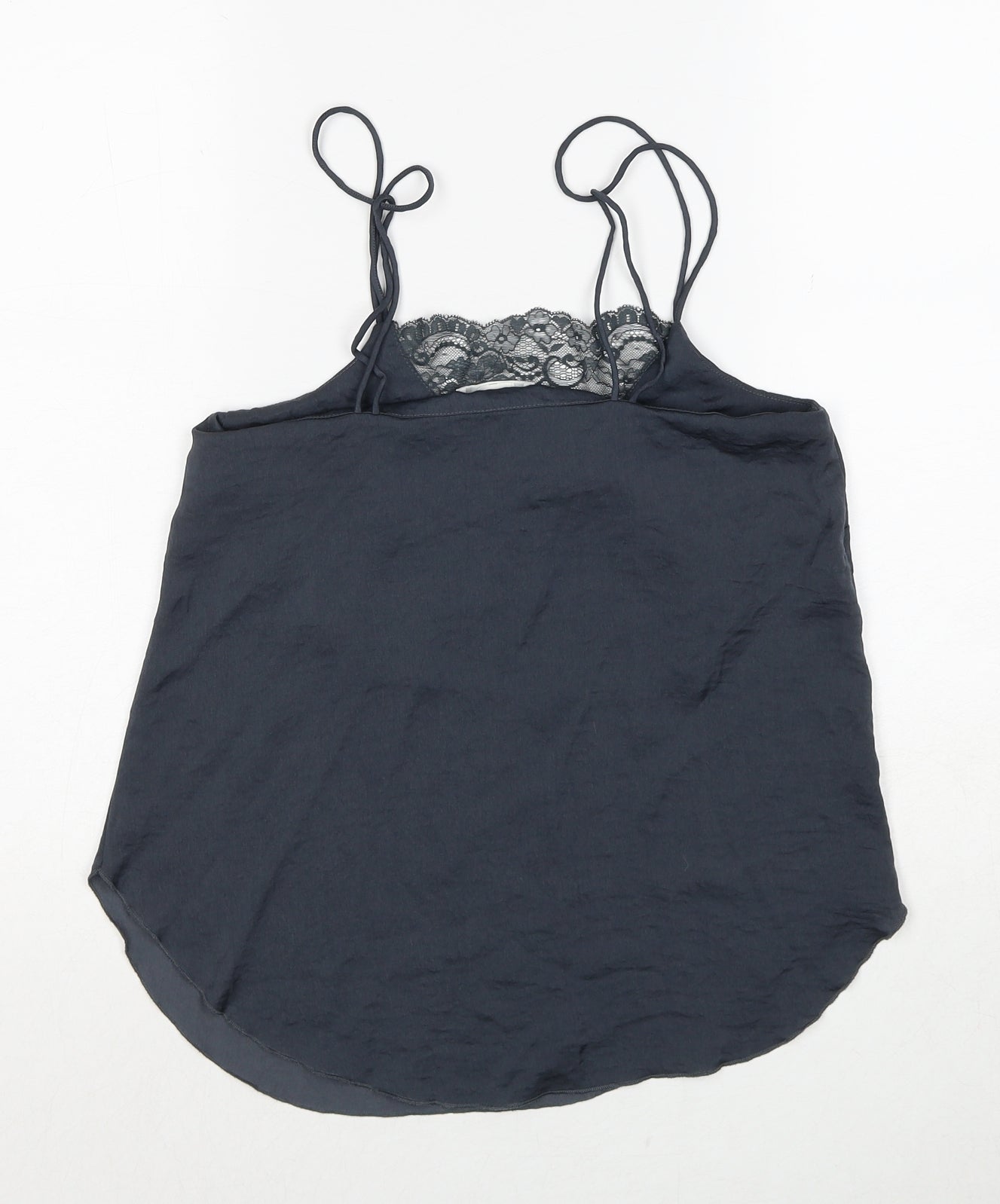 H&M Womens Grey Polyester Basic Tank Size 4 V-Neck - Lace Detail