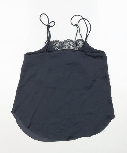 H&M Womens Grey Polyester Basic Tank Size 4 V-Neck - Lace Detail