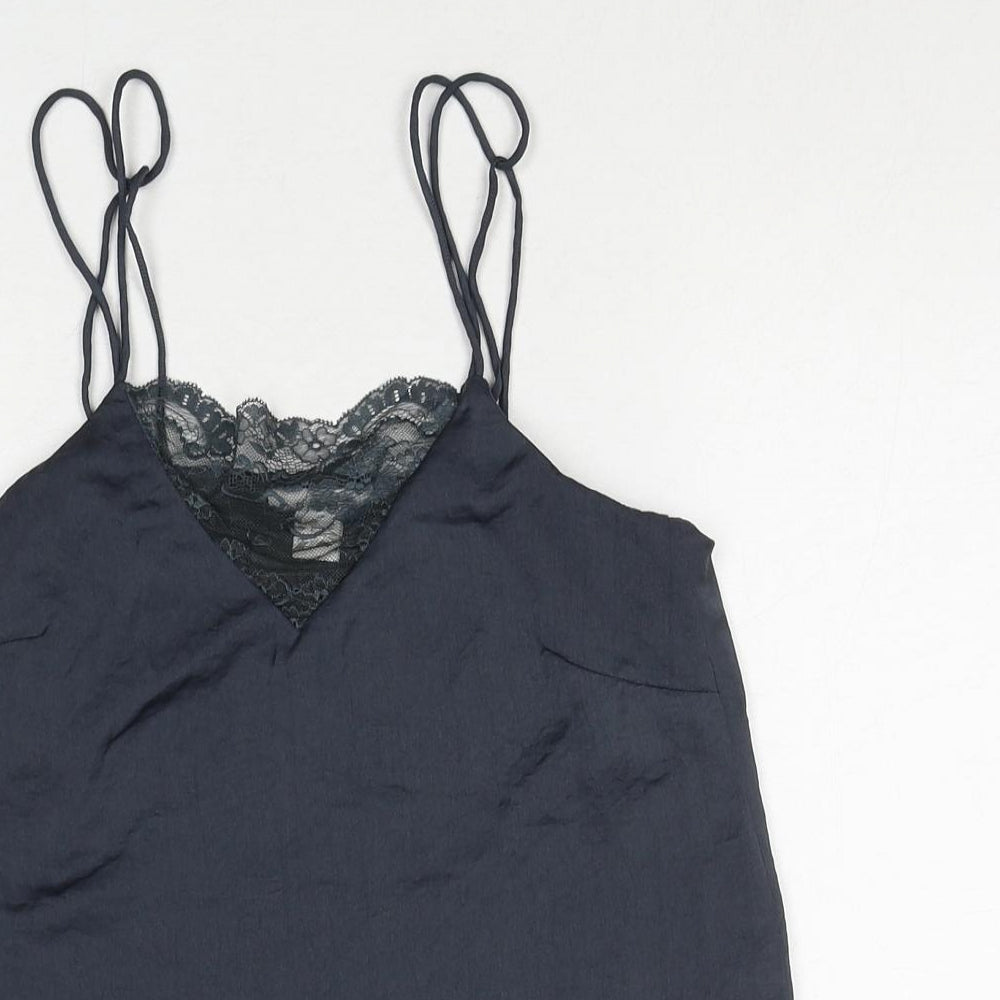 H&M Womens Grey Polyester Basic Tank Size 4 V-Neck - Lace Detail