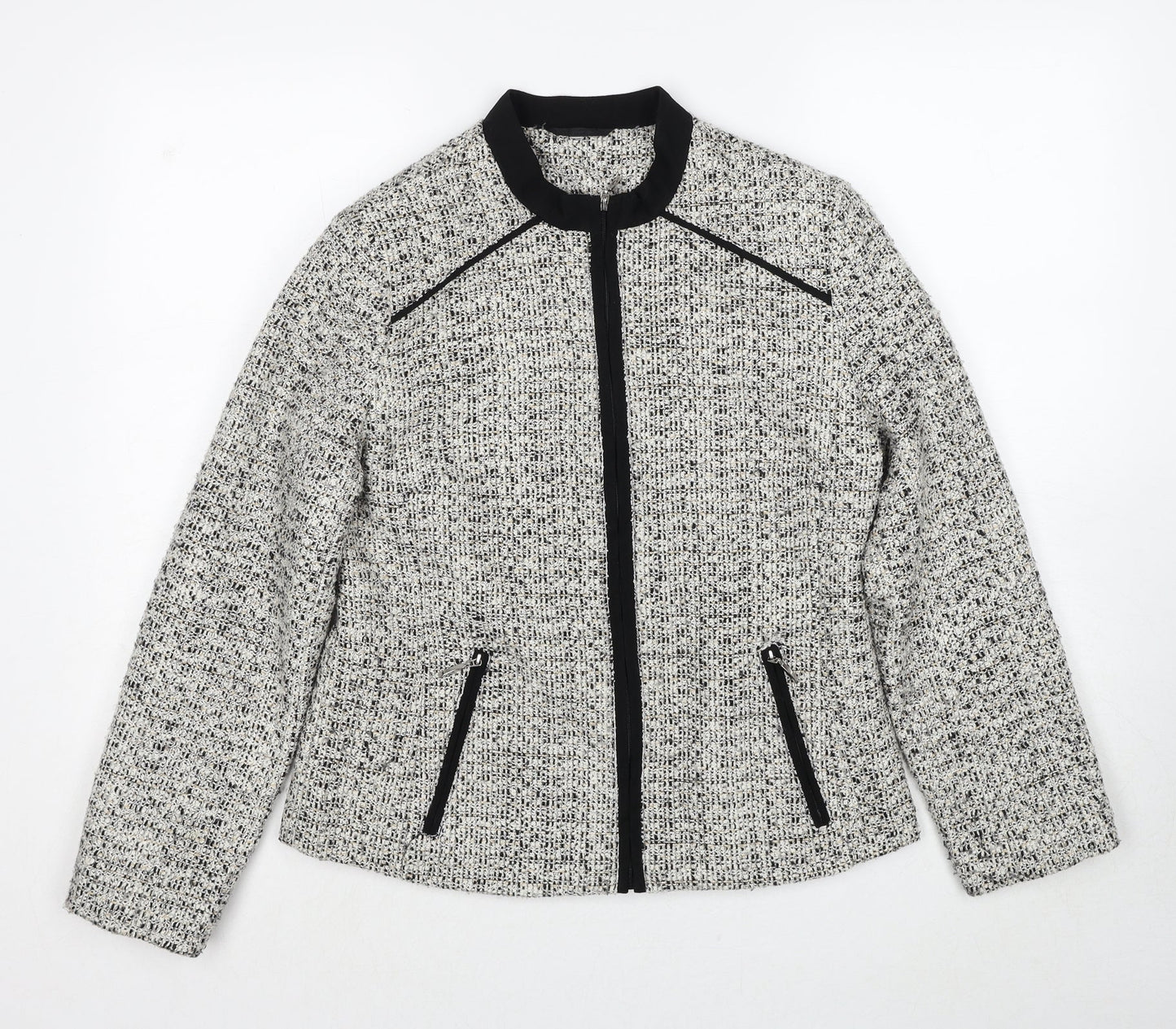 EWM Womens White Geometric Jacket Size 10 Zip