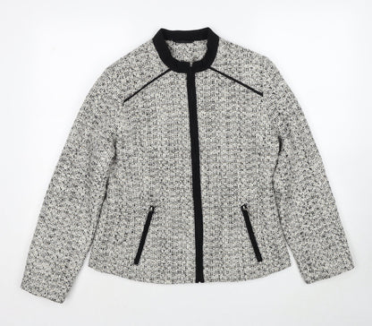EWM Womens White Geometric Jacket Size 10 Zip