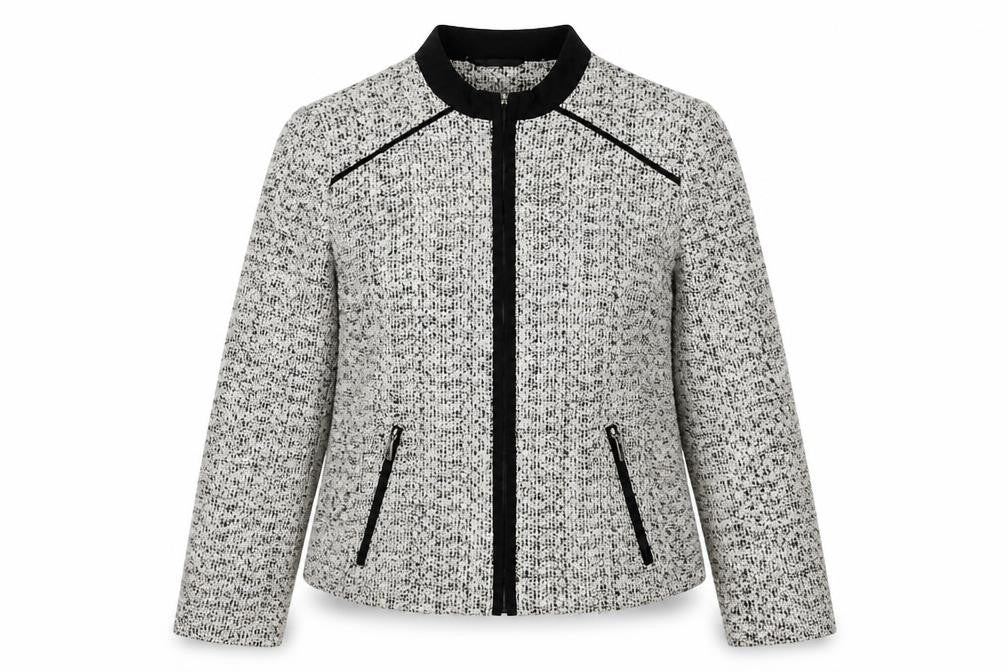 EWM Womens White Geometric Jacket Size 10 Zip