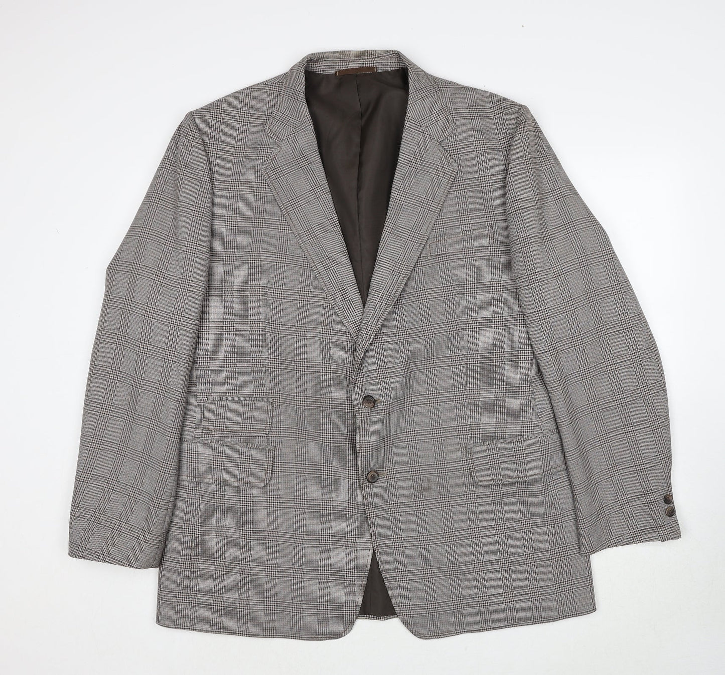 C&A Mens Brown Plaid Polyester Jacket Suit Jacket Size 46 Regular