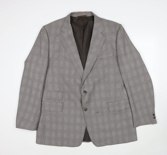 C&A Mens Brown Plaid Polyester Jacket Suit Jacket Size 46 Regular