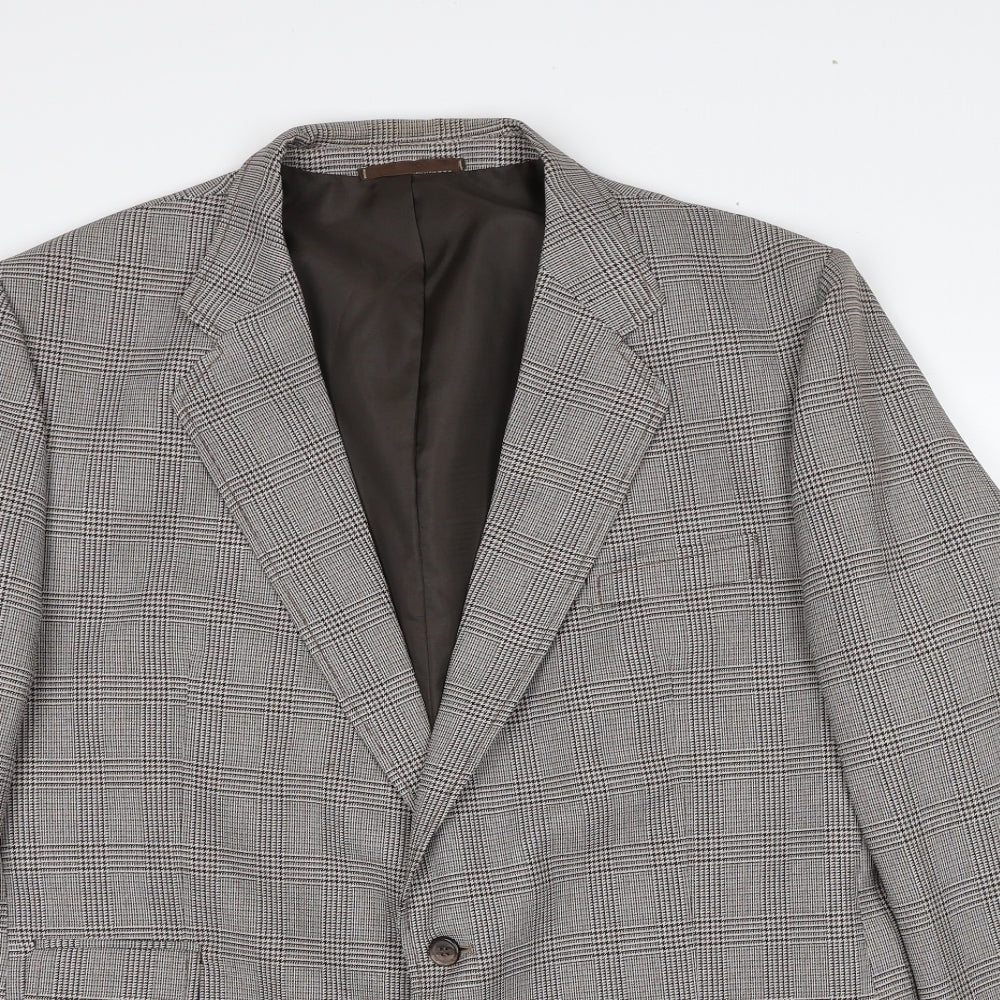 C&A Mens Brown Plaid Polyester Jacket Suit Jacket Size 46 Regular