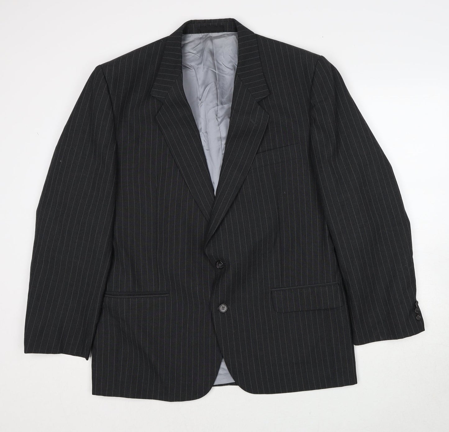 Origin Mens Grey Striped Polyester Jacket Suit Jacket Size 42 Regular