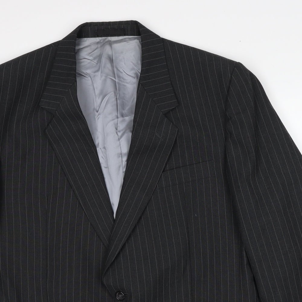 Origin Mens Grey Striped Polyester Jacket Suit Jacket Size 42 Regular