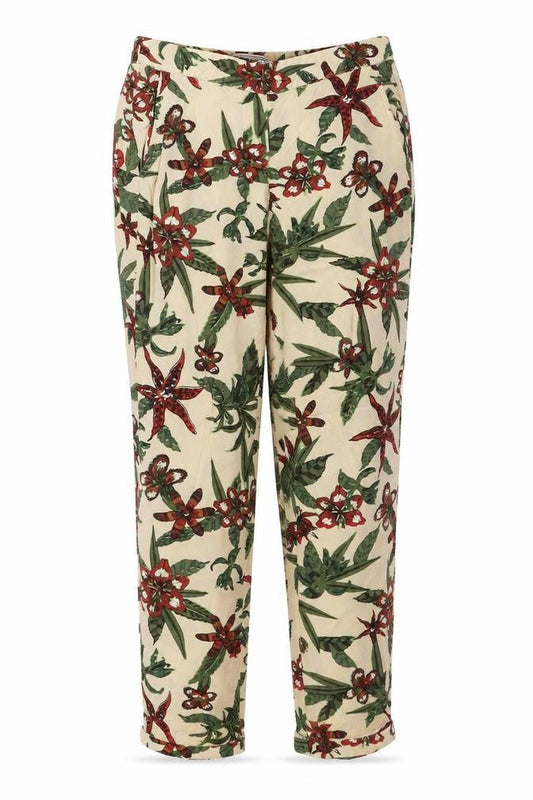 Cars Troursers Womens Beige Floral Viscose Trousers Size 10 Regular