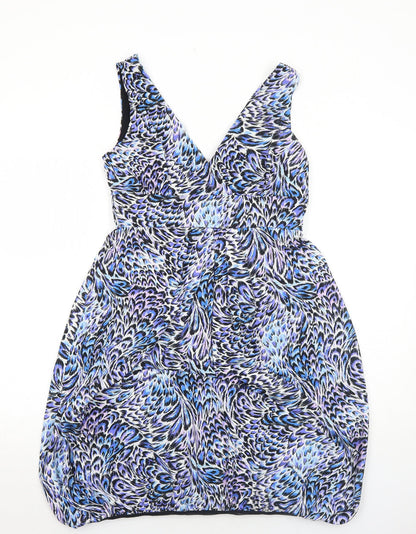 Dorothy Perkins Womens Blue Geometric Polyester Fit & Flare Size 12 V-Neck Pullover