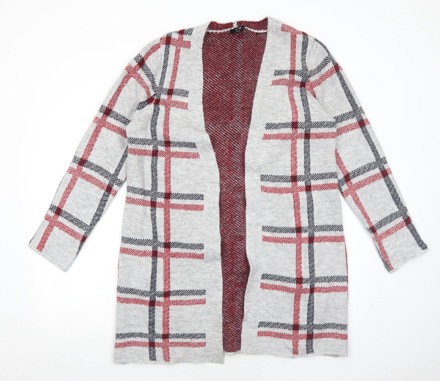 Yest Womens Grey V-Neck Check Acrylic Cardigan Jumper Size 12