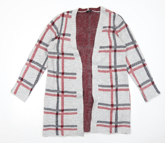 Yest Womens Grey V-Neck Check Acrylic Cardigan Jumper Size 12