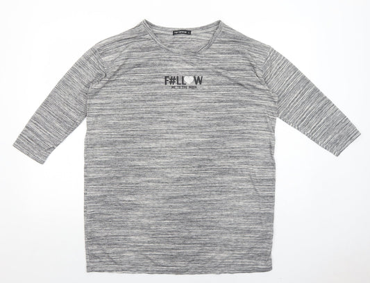 Terranova Womens Grey Polyester Basic T-Shirt Size L Round Neck - Follow Me To The Moon