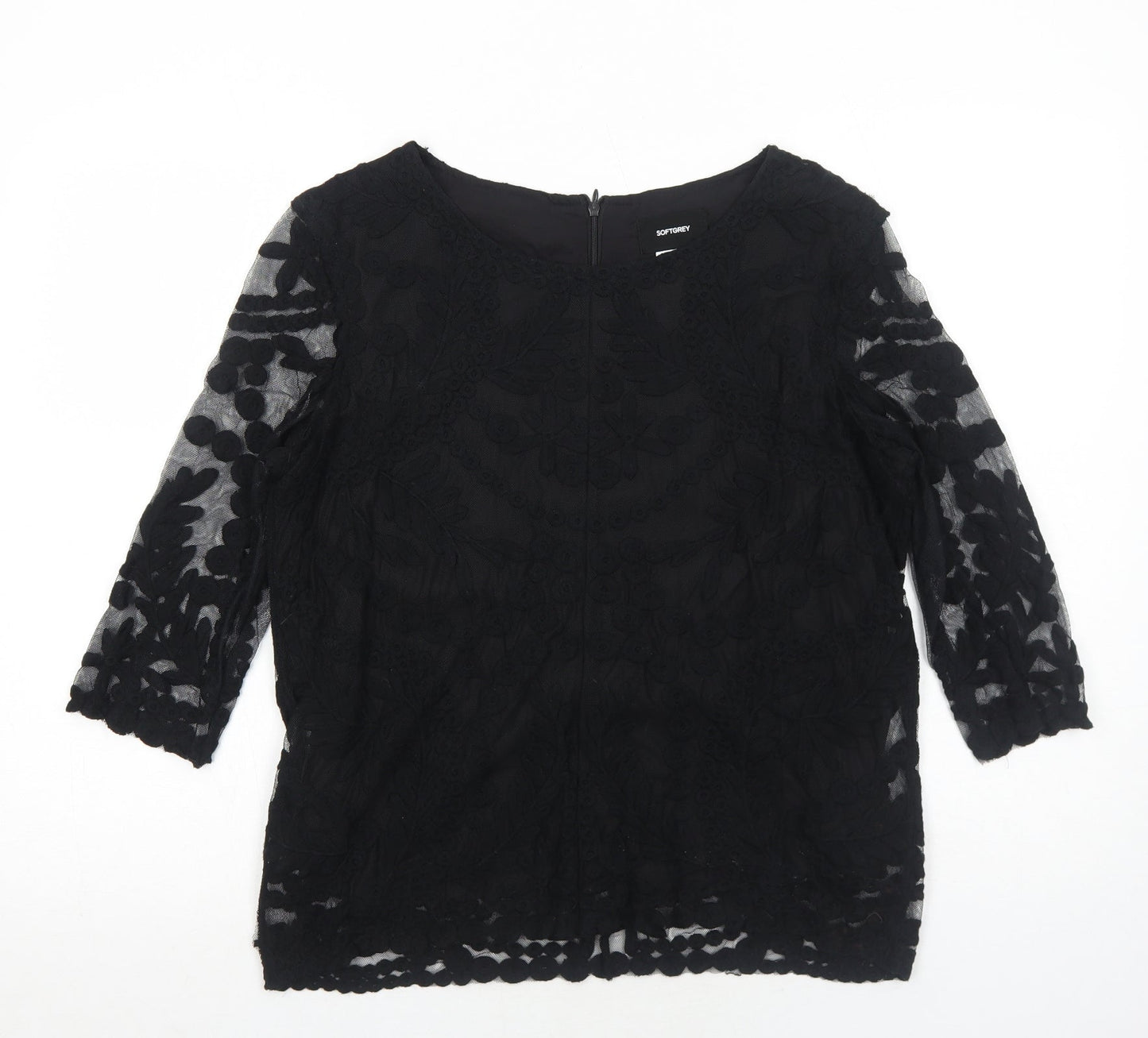 La Redoute Womens Black Floral Polyamide Basic Blouse Size 12 Round Neck