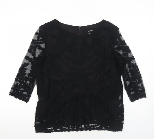 La Redoute Womens Black Floral Polyamide Basic Blouse Size 12 Round Neck