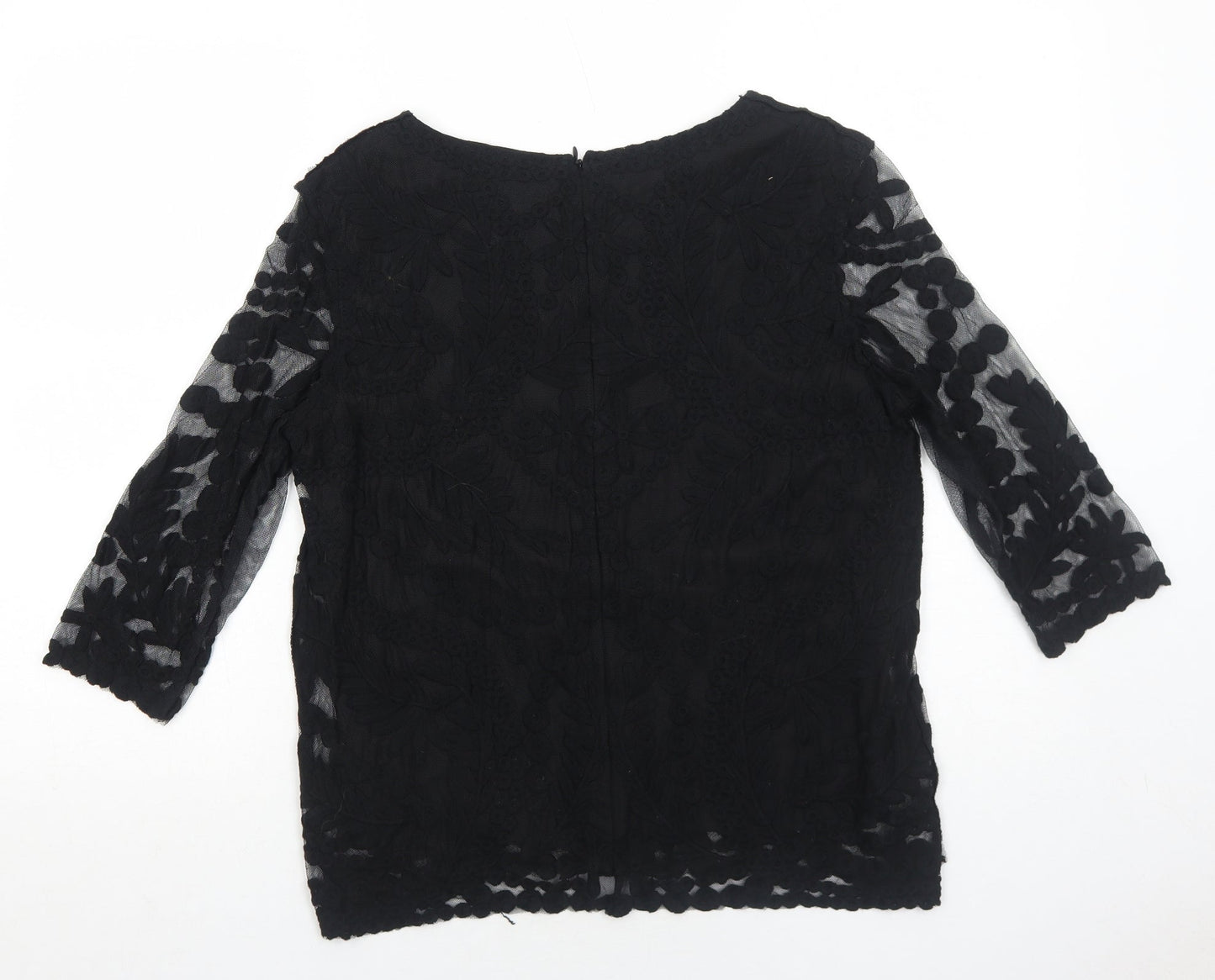 La Redoute Womens Black Floral Polyamide Basic Blouse Size 12 Round Neck