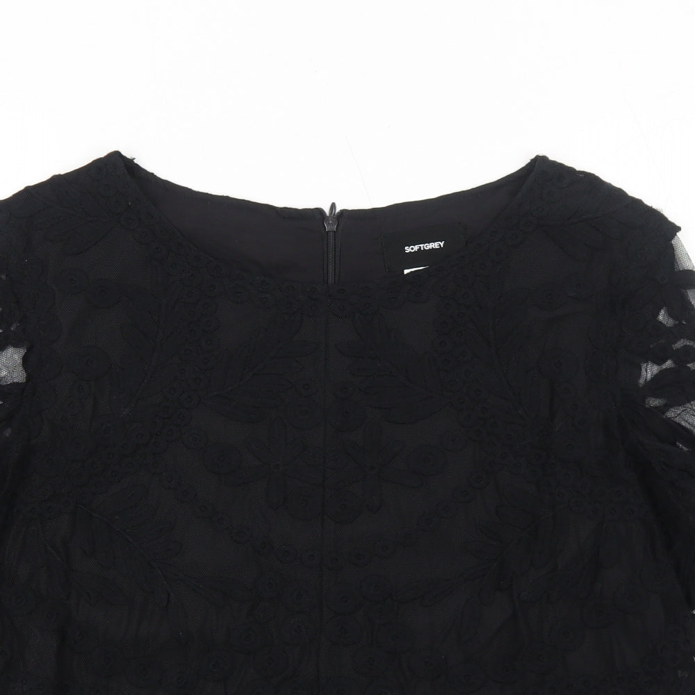 La Redoute Womens Black Floral Polyamide Basic Blouse Size 12 Round Neck