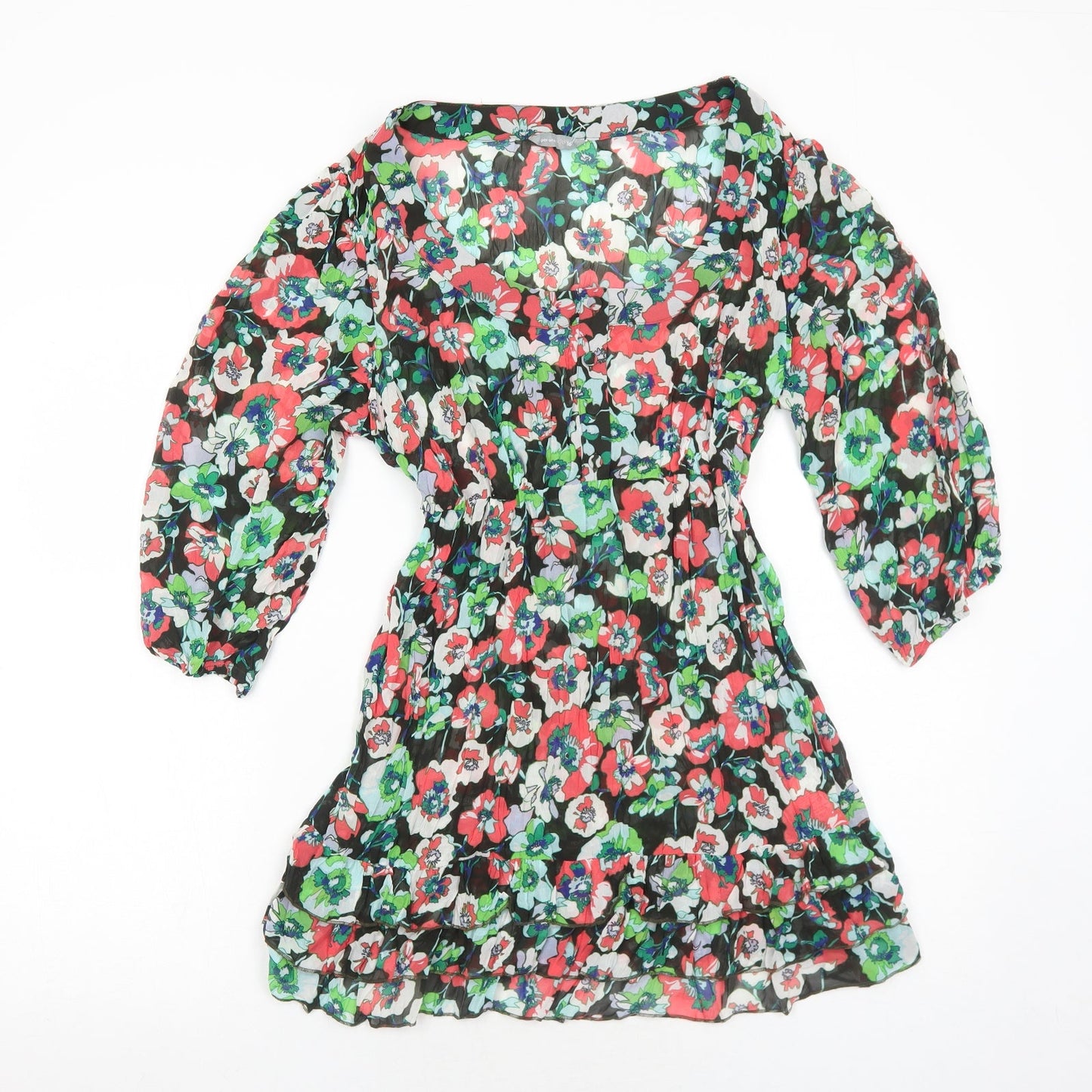 Per Una Womens Black Floral Polyester A-Line Size 16 Scoop Neck Pullover