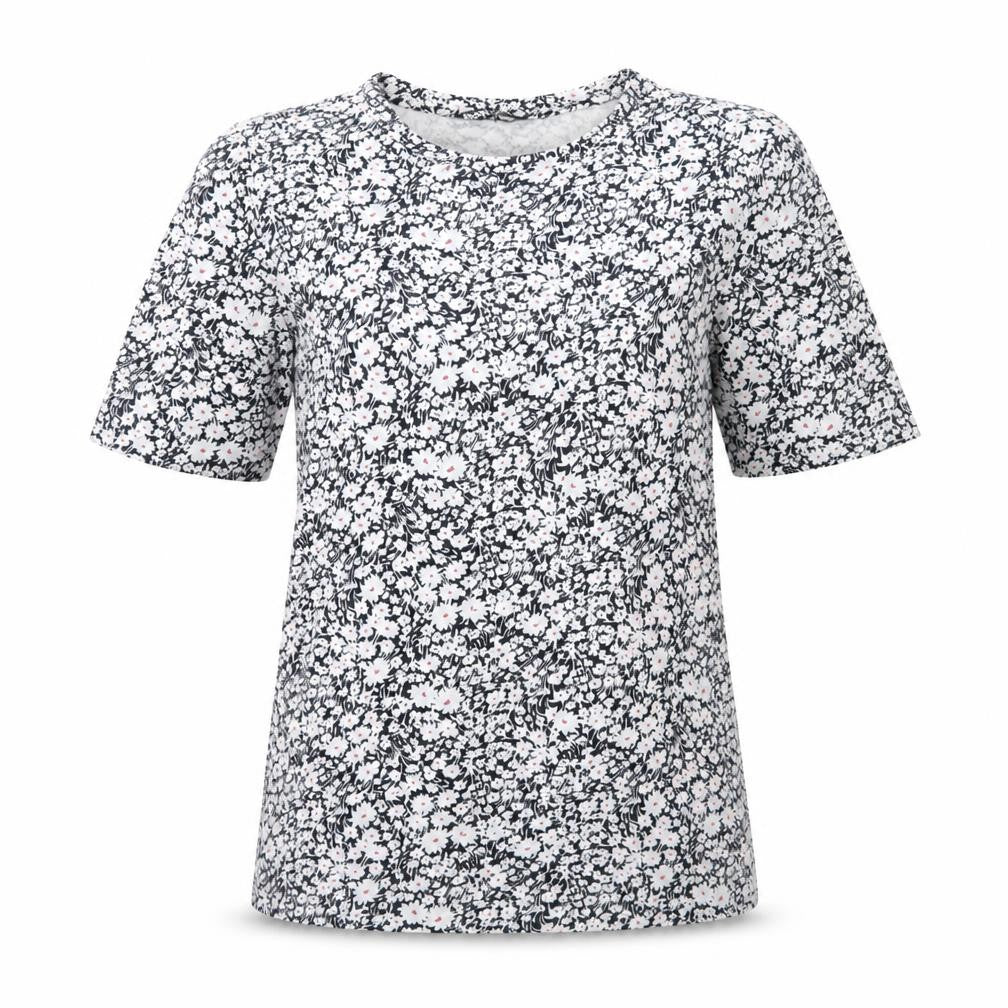 Marks & Spencer Womens Blue Floral Cotton Basic T-Shirt Size 10 Round Neck