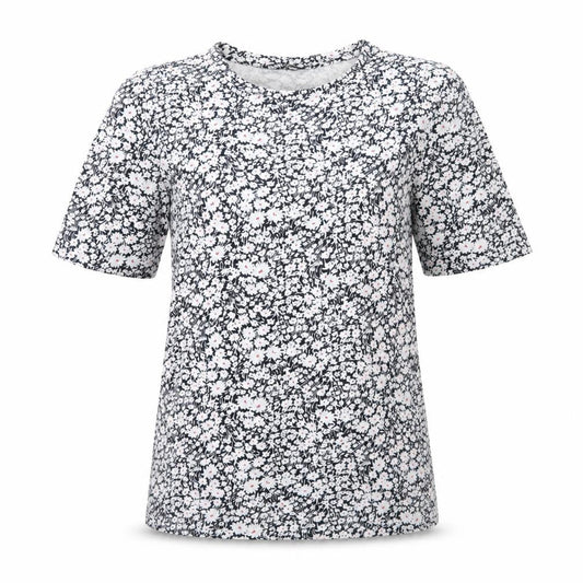 Marks and Spencer Womens Blue Floral Cotton Basic T-Shirt Size 10 Round Neck