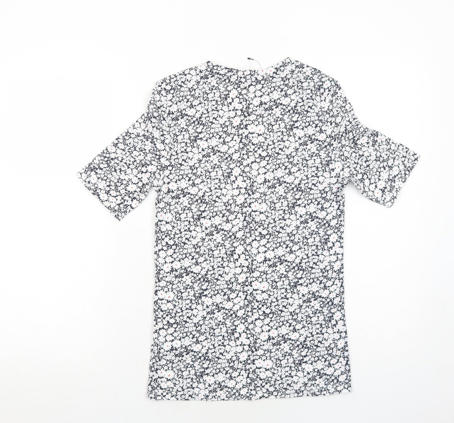 Marks and Spencer Womens Blue Floral Cotton Basic T-Shirt Size 10 Round Neck