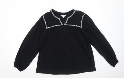 Per Una Womens Black Cotton Basic Blouse Size 10 Round Neck