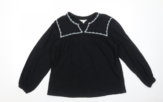 Per Una Womens Black Cotton Basic Blouse Size 10 Round Neck