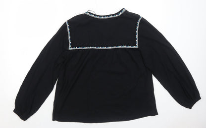 Per Una Womens Black Cotton Basic Blouse Size 10 Round Neck