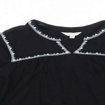 Per Una Womens Black Cotton Basic Blouse Size 10 Round Neck