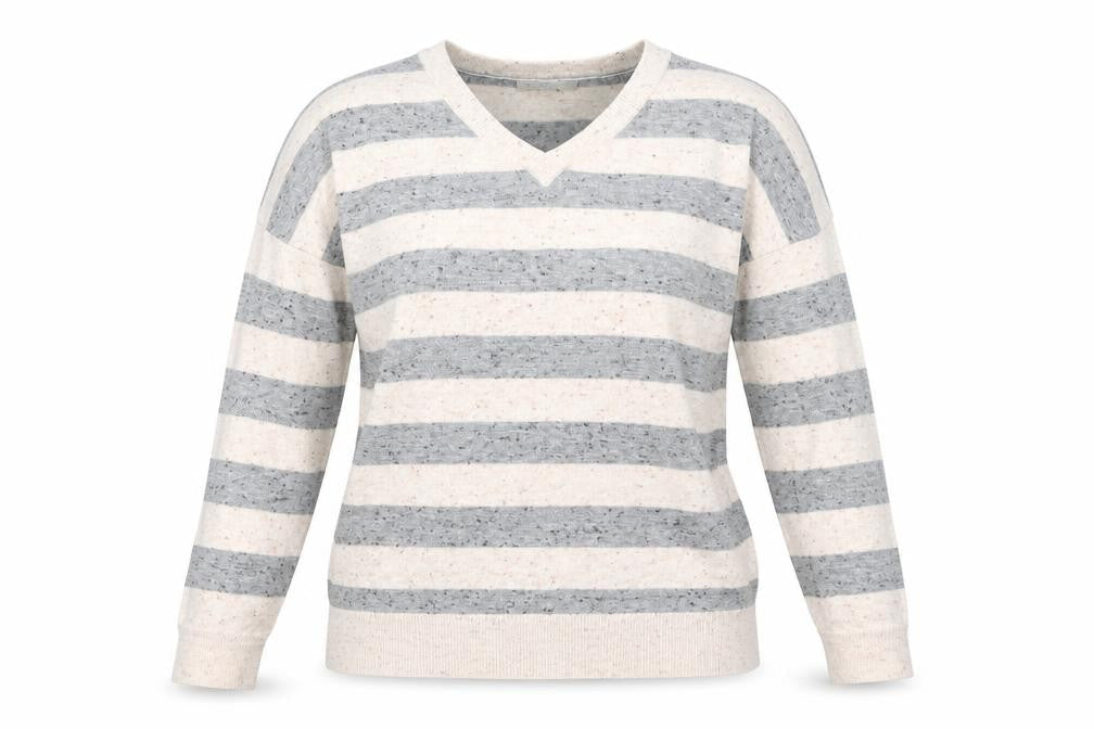 Gap Womens Beige V-Neck Striped Cotton Pullover Jumper Size XS