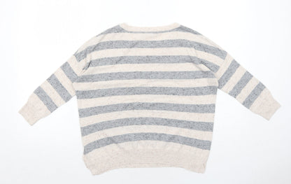 Gap Womens Beige V-Neck Striped Cotton Pullover Jumper Size XS