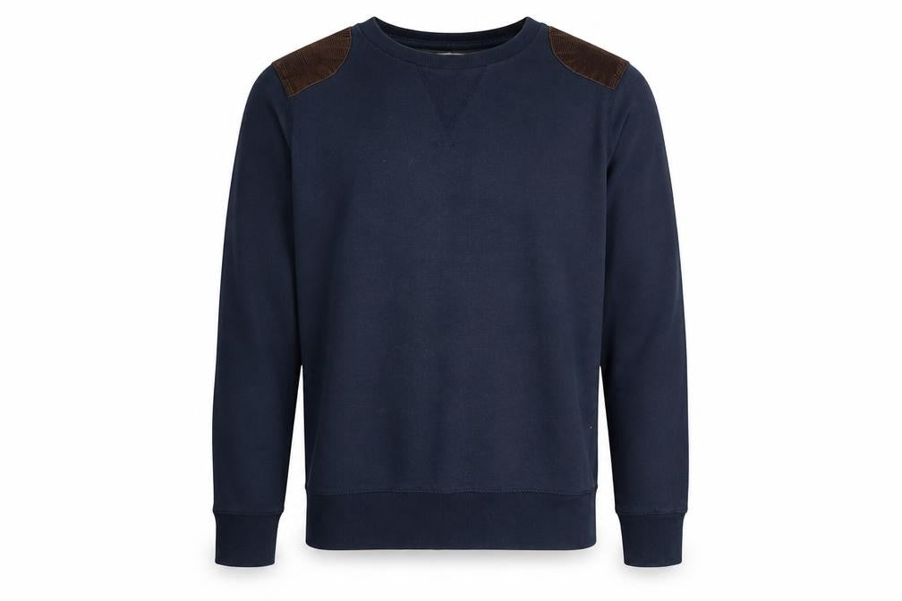 Brave Soul Mens Blue Cotton Pullover Sweatshirt Size S - Elbow Patches