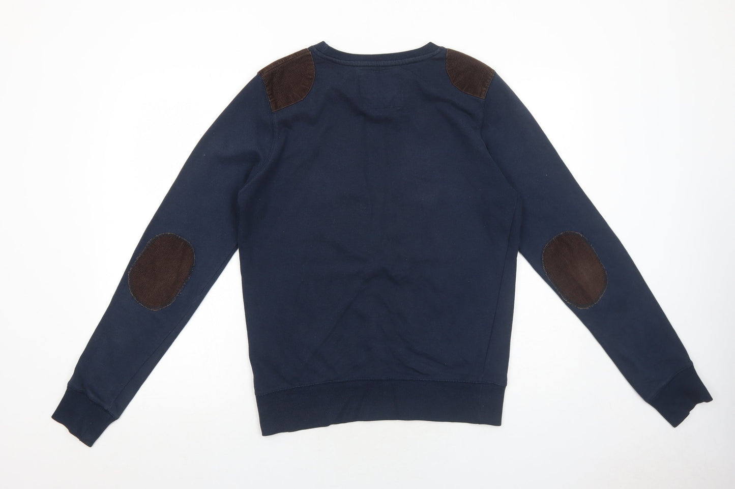 Brave Soul Mens Blue Cotton Pullover Sweatshirt Size S - Elbow Patches