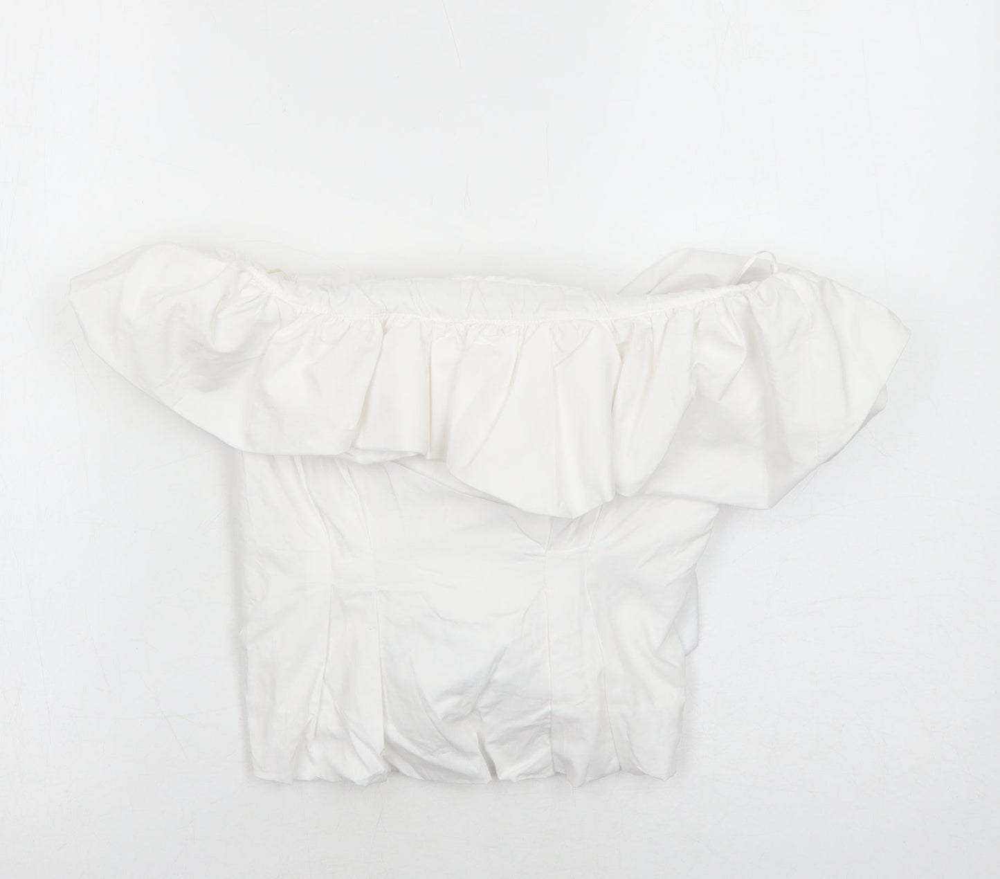 Zara Womens White Cotton Basic Blouse Size M Boat Neck