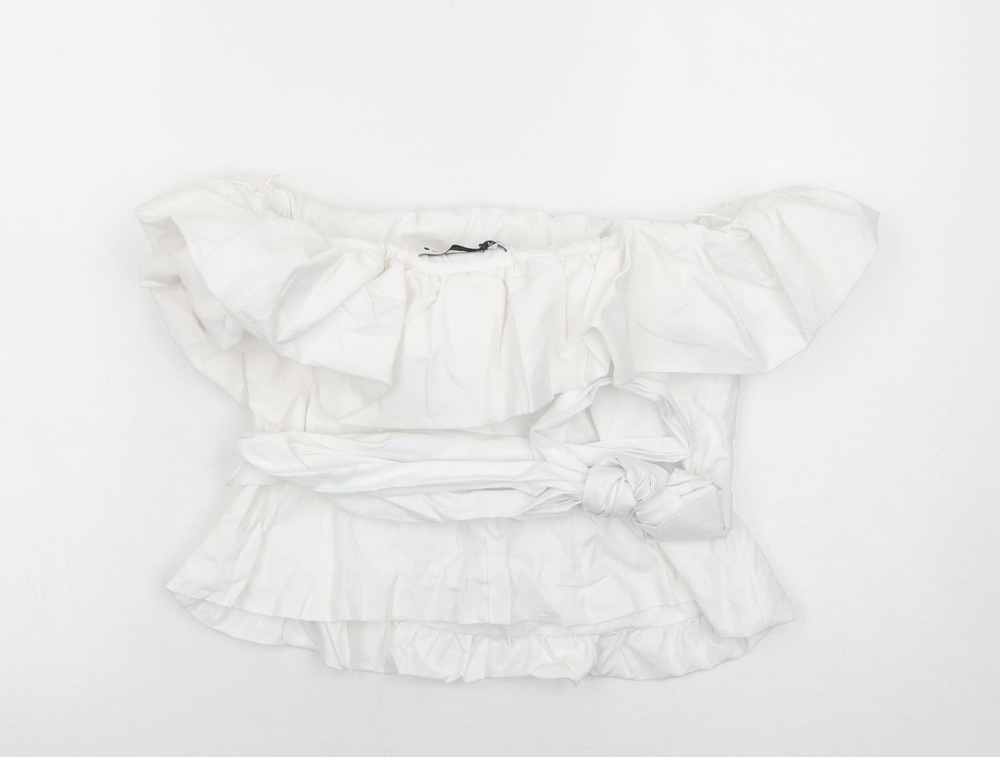 Zara Womens White Cotton Basic Blouse Size M Boat Neck