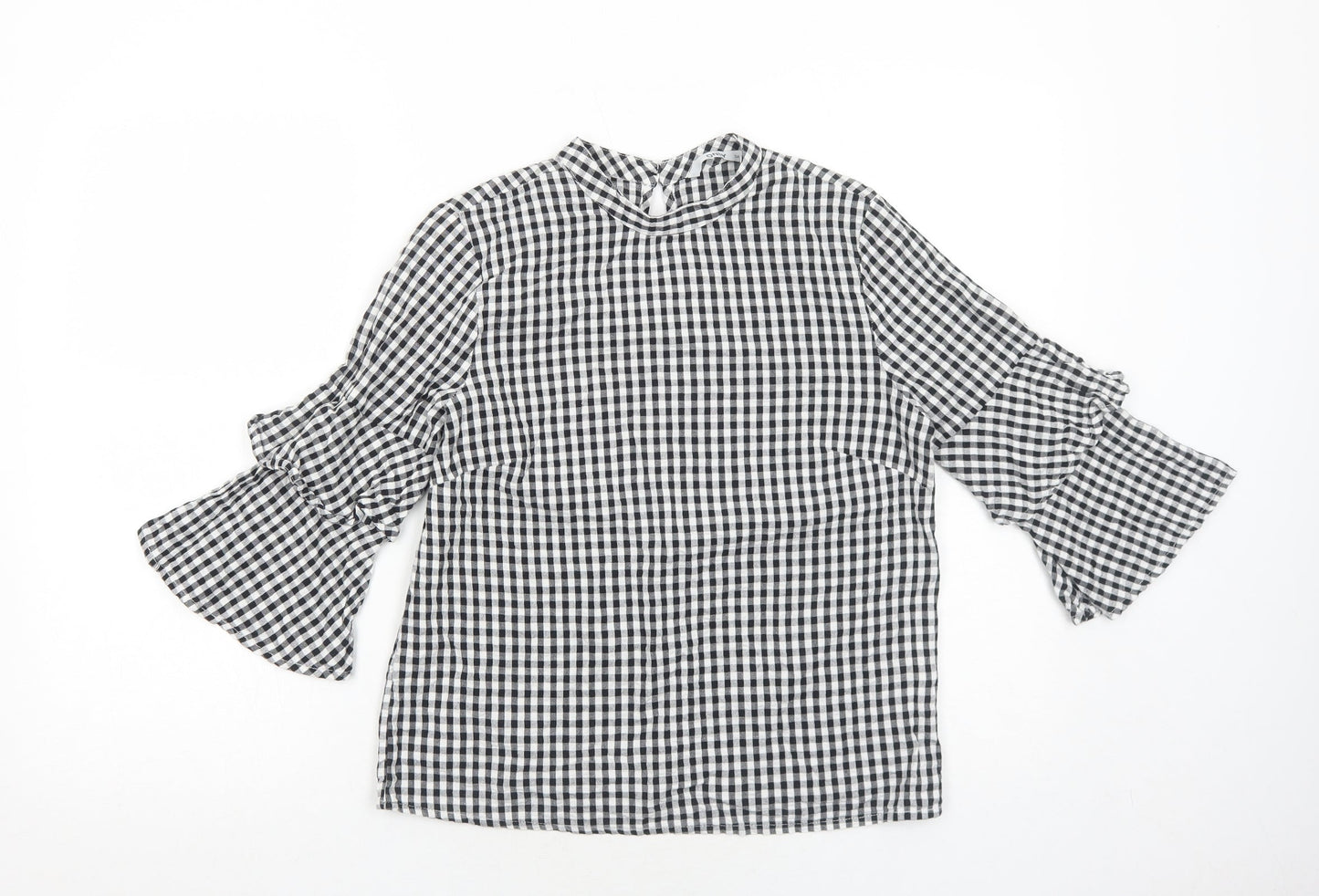 Only Womens Black Geometric Cotton Basic Blouse Size 8 Round Neck
