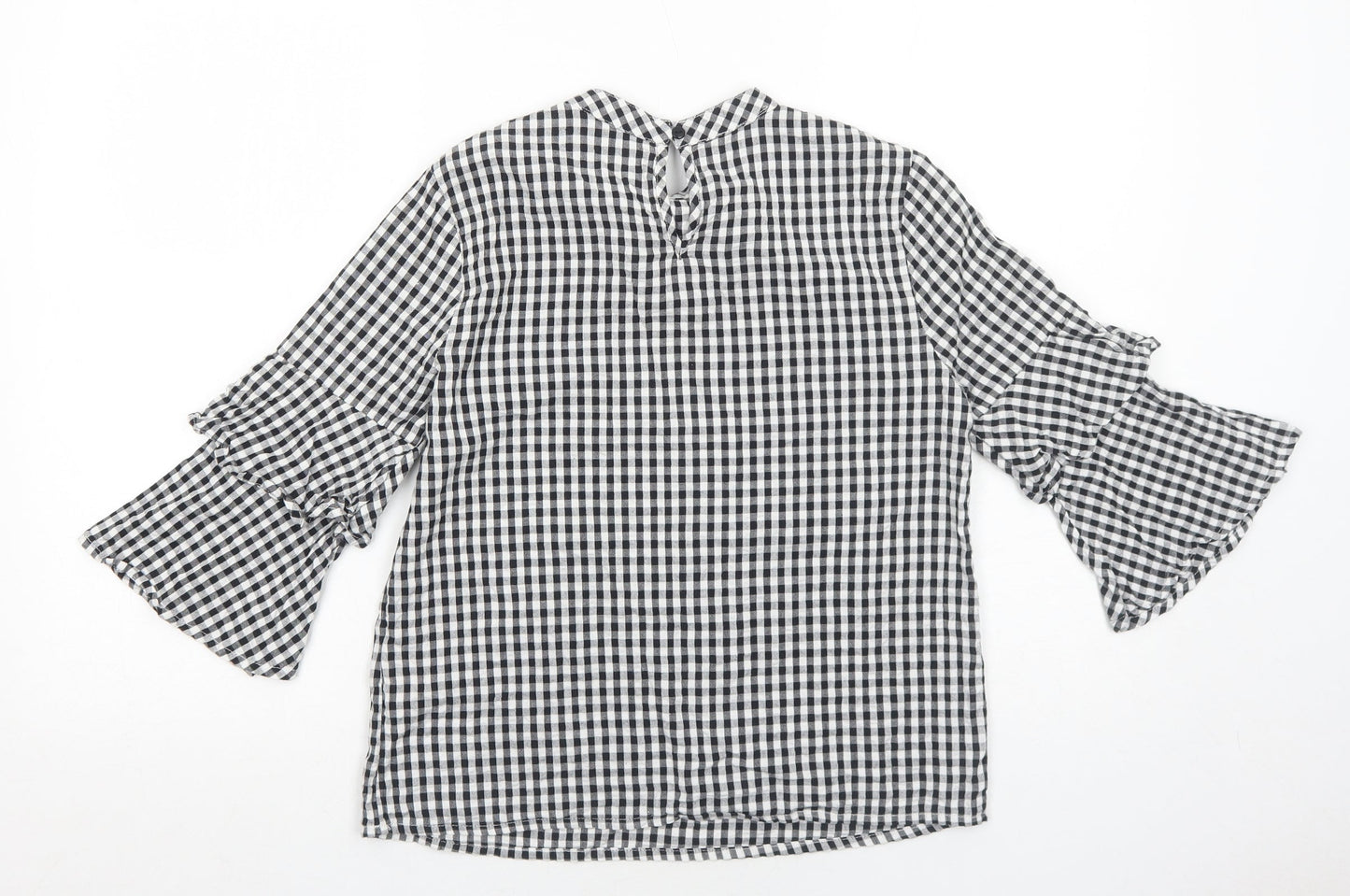 Only Womens Black Geometric Cotton Basic Blouse Size 8 Round Neck