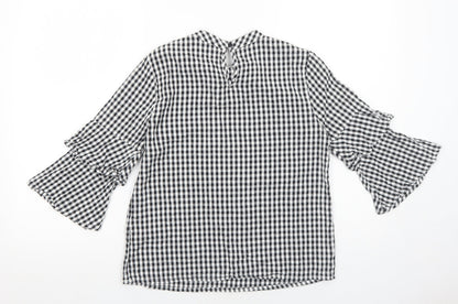 Only Womens Black Geometric Cotton Basic Blouse Size 8 Round Neck