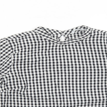 Only Womens Black Geometric Cotton Basic Blouse Size 8 Round Neck