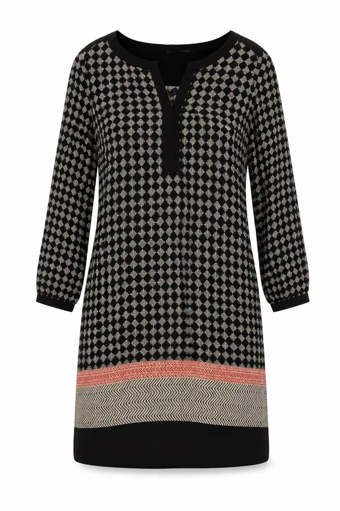 Marks & Spencer Womens Black Geometric Viscose A-Line Size 10 V-Neck Pullover