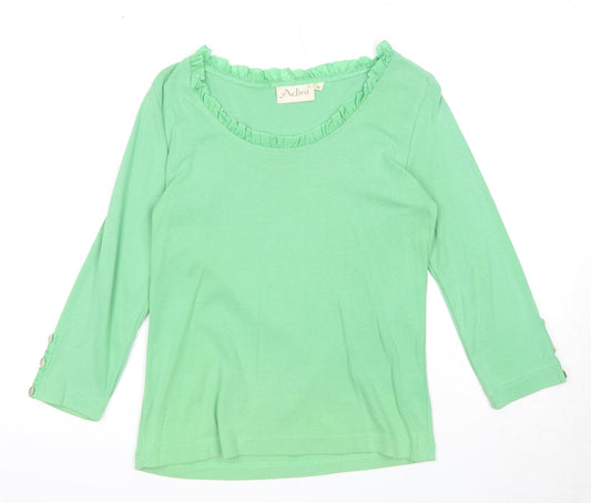 Adini Womens Green Cotton Basic T-Shirt Size M Round Neck